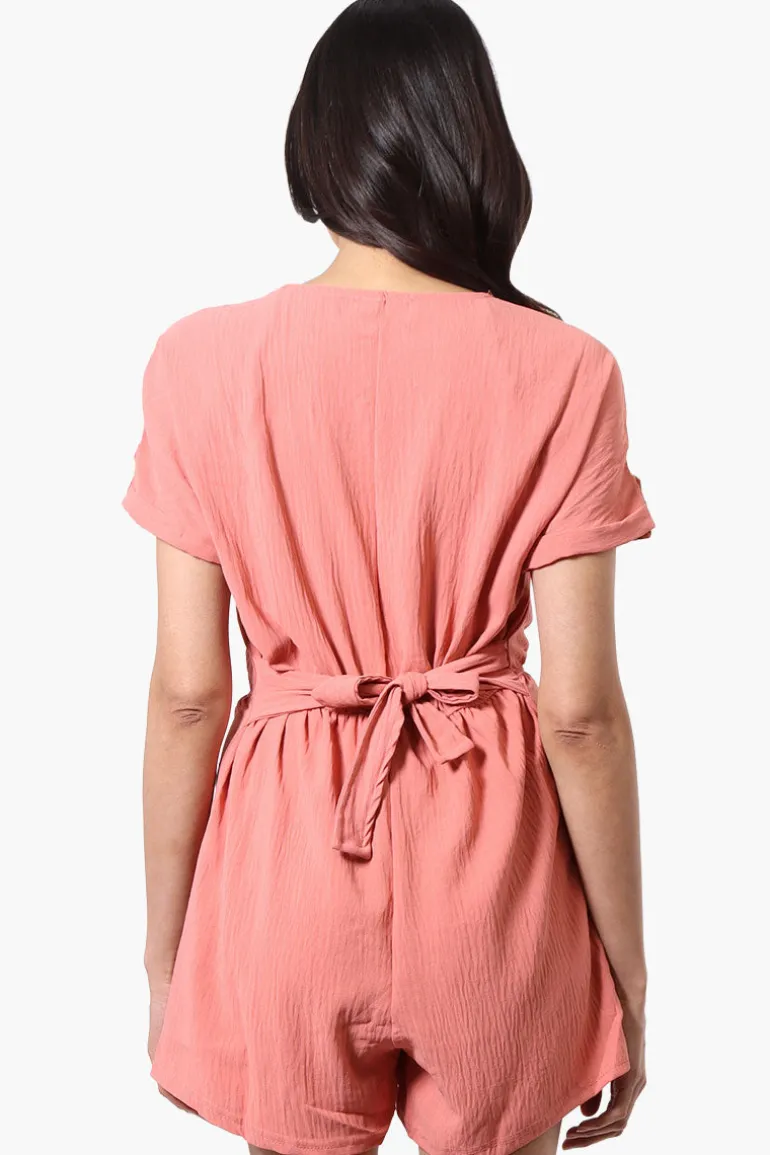 Urbanology Back Tie Button Up Romper - Pink