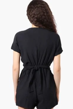 Urbanology Back Tie Button Up Romper - Black