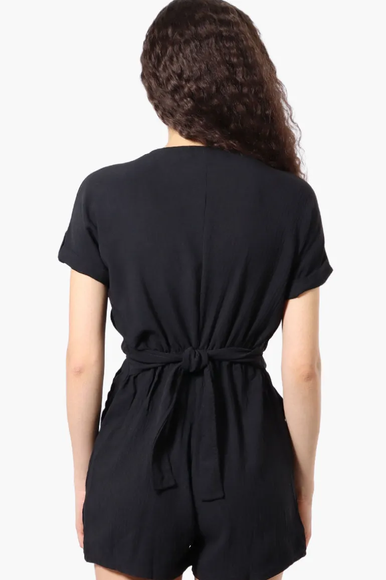 Urbanology Back Tie Button Up Romper - Black