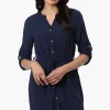 Urbanology Button Down Belted Day Dress - Navy