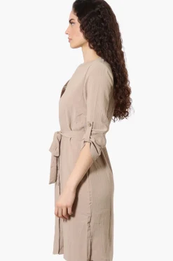 Urbanology Button Down Belted Day Dress - Beige
