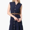 Urbanology Button Down Rope Belt Day Dress - Navy