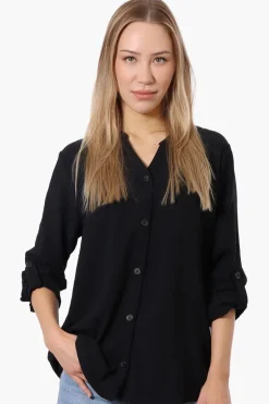 Urbanology Button Down Roll Up Sleeve Shirt - Black