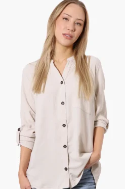 Urbanology Button Down Roll Up Sleeve Shirt - Cream