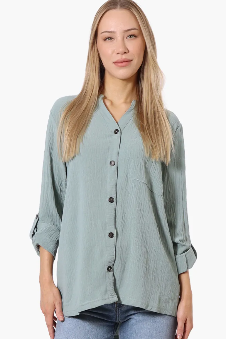 Urbanology Button Down Roll Up Sleeve Shirt - Mint