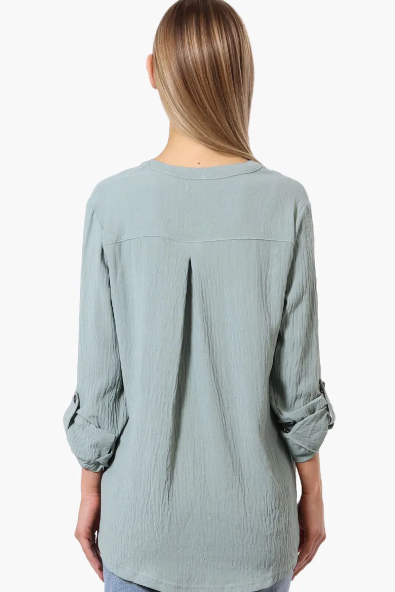Urbanology Button Down Roll Up Sleeve Shirt - Mint