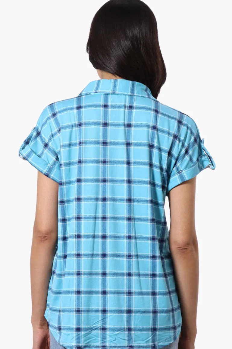 Urbanology Plaid Button Down Short Sleeve Shirt - Blue