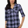 Urbanology Plaid Flap Pocket Button Down Shirt - Navy