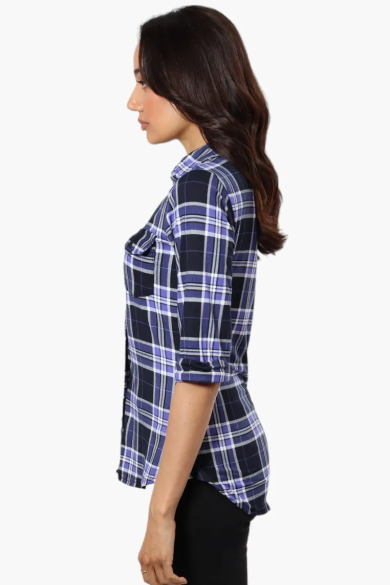 Urbanology Plaid Flap Pocket Button Down Shirt - Navy
