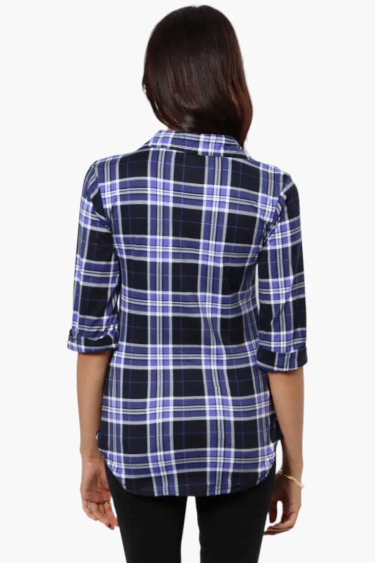 Urbanology Plaid Flap Pocket Button Down Shirt - Navy