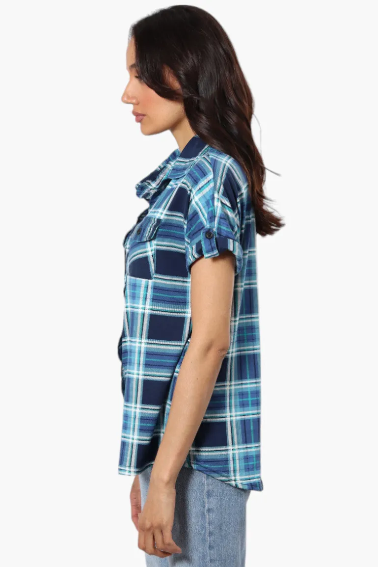Urbanology Plaid Front Flap Pocket Shirt - Blue