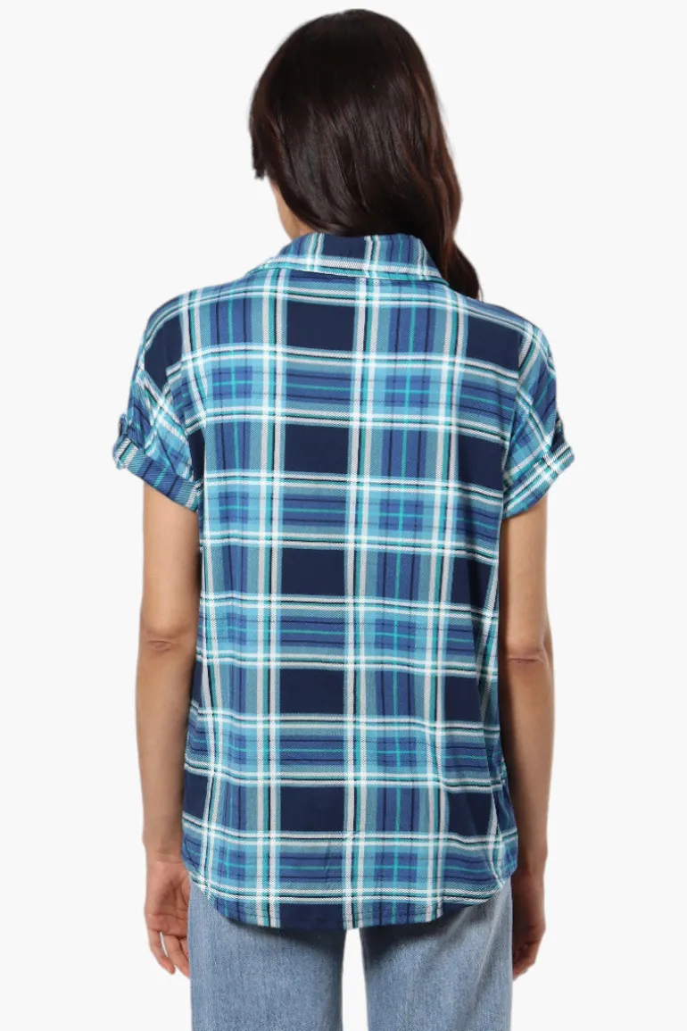 Urbanology Plaid Front Flap Pocket Shirt - Blue