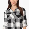Urbanology Plaid Roll Up Sleeve Button Up Shirt - Black