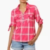 Urbanology Plaid Tie Sleeve Shirt - Pink