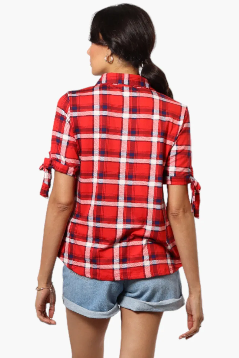 Urbanology Plaid Tie Sleeve Shirt - Red
