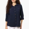 Urbanology Roll Up Sleeve Button Down Shirt - Navy