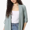Urbanology Roll Up Sleeve Open Wrap Cardigan - Mint