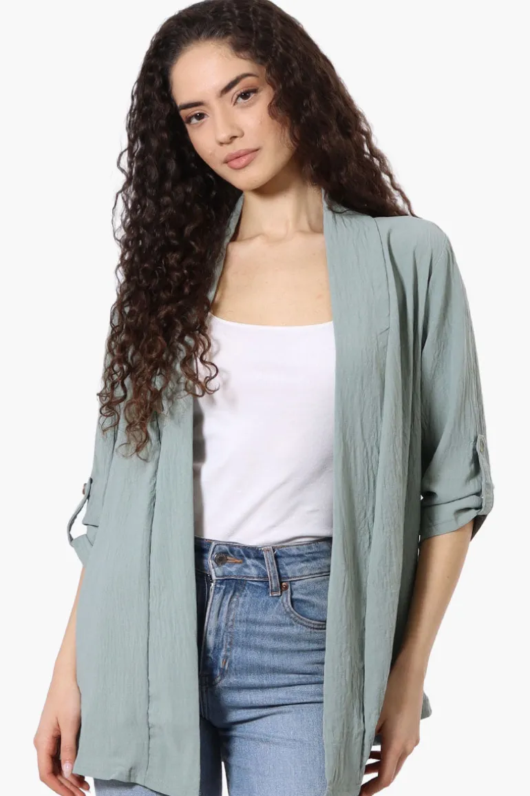 Urbanology Roll Up Sleeve Open Wrap Cardigan - Mint