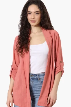 Urbanology Roll Up Sleeve Open Wrap Cardigan - Pink