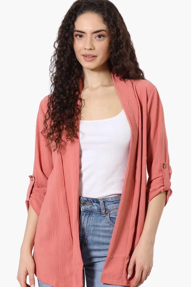 Urbanology Roll Up Sleeve Open Wrap Cardigan - Pink