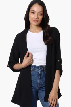 Urbanology Roll Up Sleeve Open Wrap Cardigan - Black