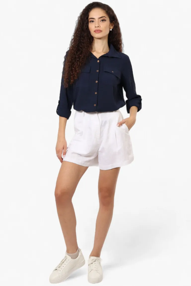 Urbanology Roll Up Sleeve Button Down Shirt - Navy