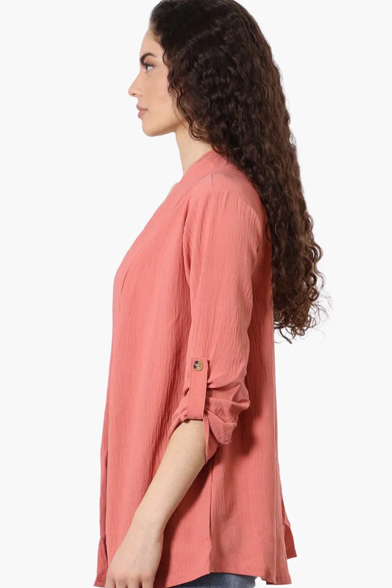 Urbanology Roll Up Sleeve Open Wrap Cardigan - Pink