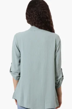 Urbanology Roll Up Sleeve Open Wrap Cardigan - Mint