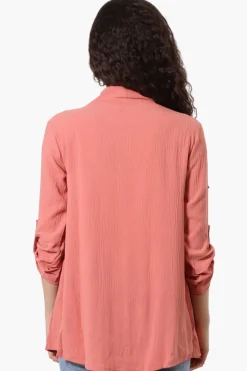 Urbanology Roll Up Sleeve Open Wrap Cardigan - Pink