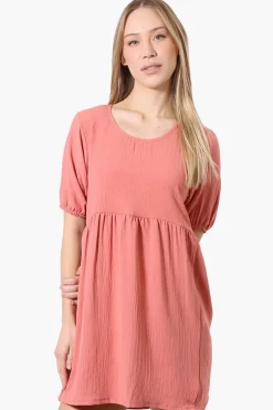 Urbanology Short Sleeve Babydoll Day Dress - Pink