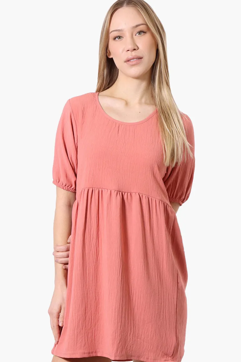 Urbanology Short Sleeve Babydoll Day Dress - Pink
