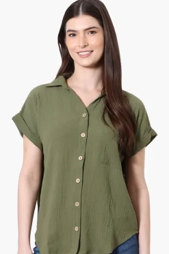 Urbanology Short Sleeve Button Down Shirt - Olive