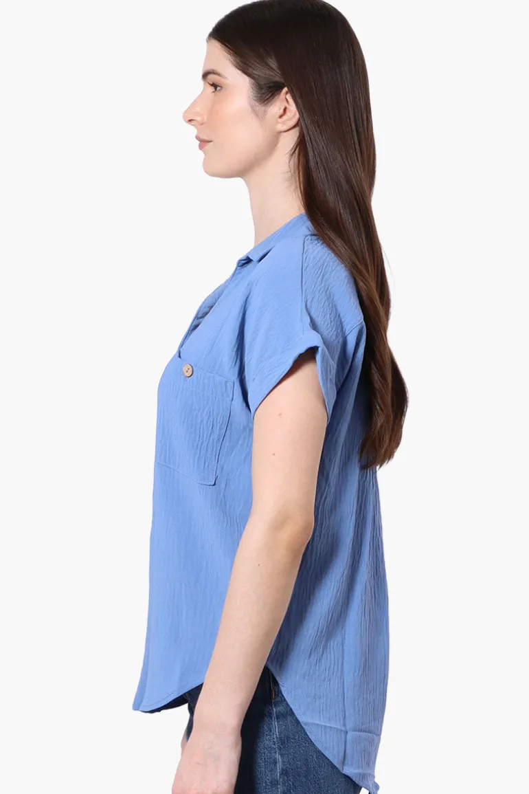Urbanology Short Sleeve Button Down Shirt - Blue