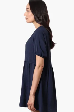 Urbanology Short Sleeve Babydoll Day Dress - Navy