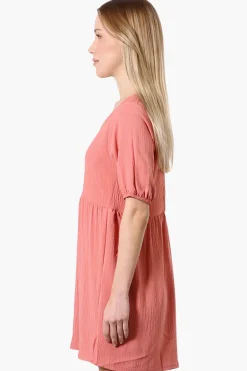 Urbanology Short Sleeve Babydoll Day Dress - Pink