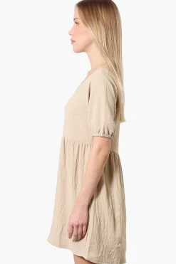 Urbanology Short Sleeve Babydoll Day Dress - Cream