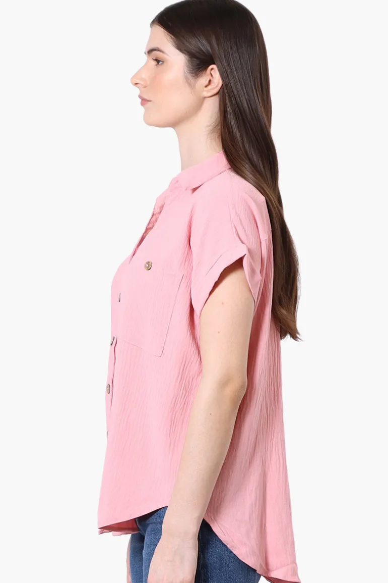 Urbanology Short Sleeve Button Down Shirt - Pink