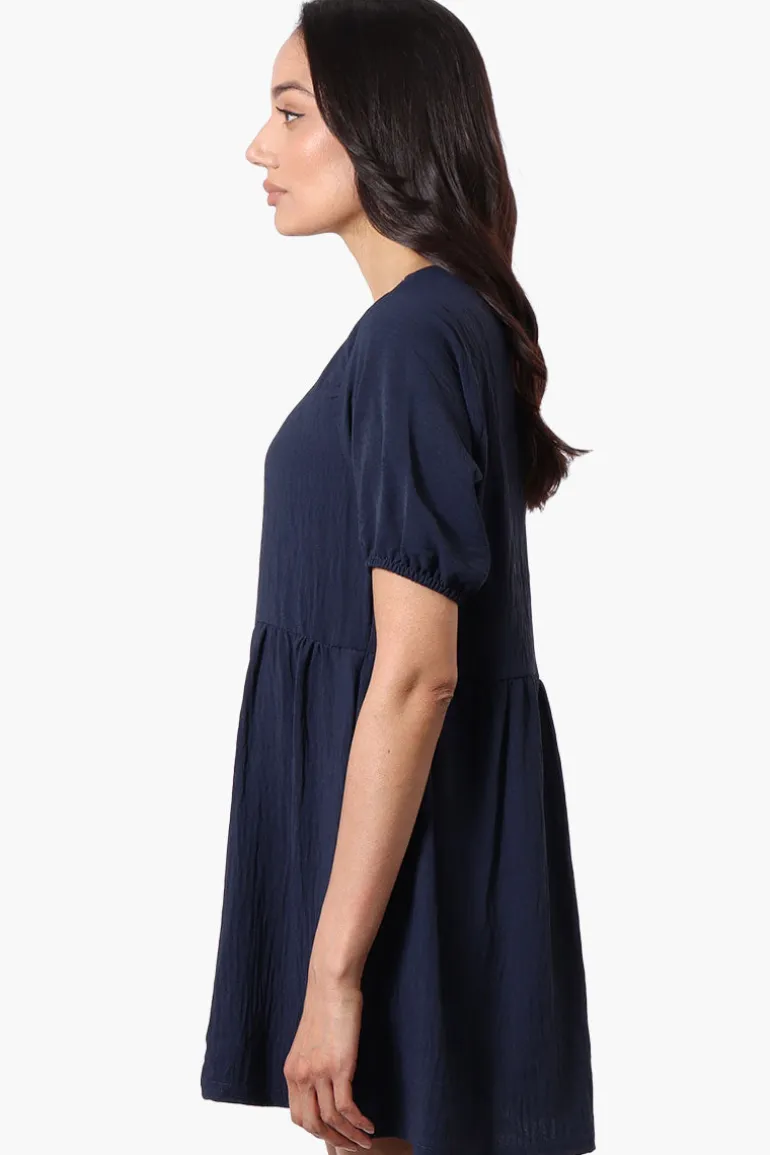 Urbanology Short Sleeve Babydoll Day Dress - Navy