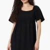 Urbanology Short Sleeve Smock Back Day Dress - Black