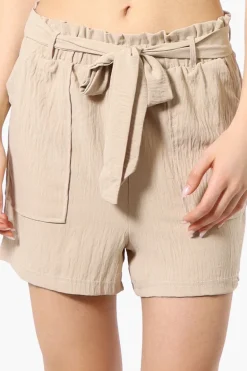 Urbanology Solid Belted Shorts - Beige