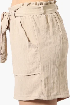 Urbanology Solid Belted Shorts - Beige