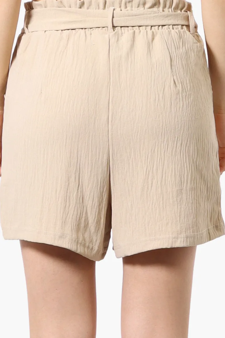 Urbanology Solid Belted Shorts - Beige