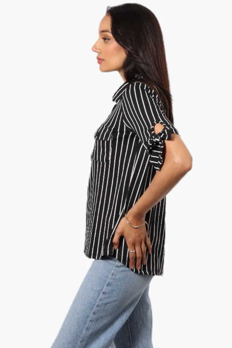 Urbanology Striped Tie Sleeve Shirt - Black