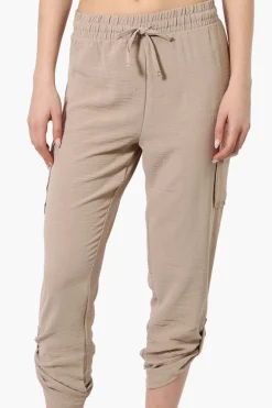 Urbanology Tie Waist Cargo Pocket Pants - Cream
