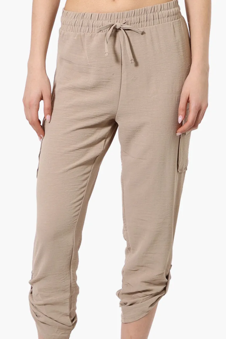 Urbanology Tie Waist Cargo Pocket Pants - Cream