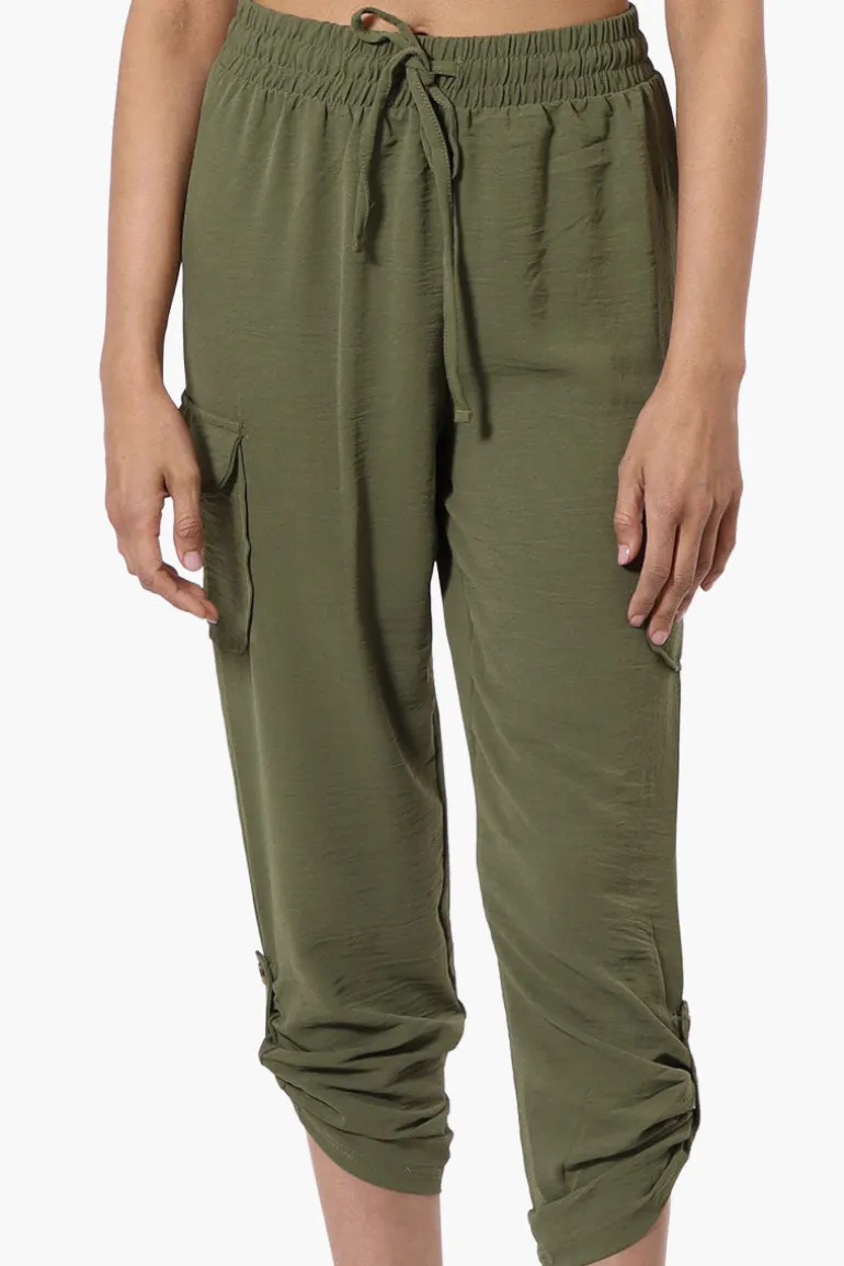 Urbanology Tie Waist Cargo Pocket Pants - Olive