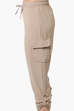 Urbanology Tie Waist Cargo Pocket Pants - Cream