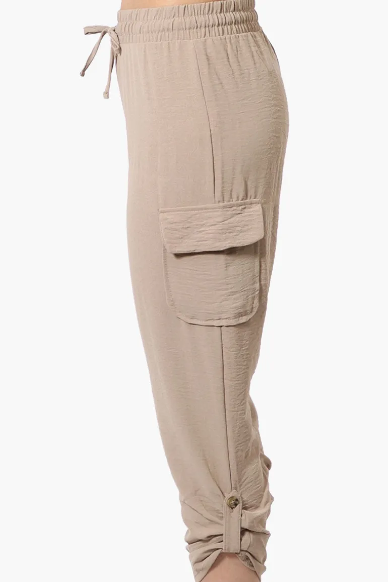 Urbanology Tie Waist Cargo Pocket Pants - Cream