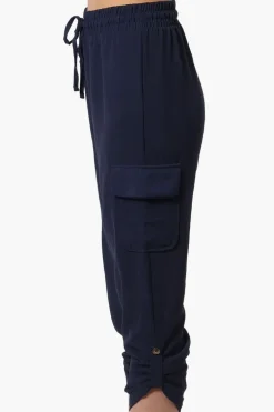 Urbanology Tie Waist Cargo Pocket Pants - Navy