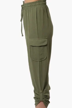 Urbanology Tie Waist Cargo Pocket Pants - Olive